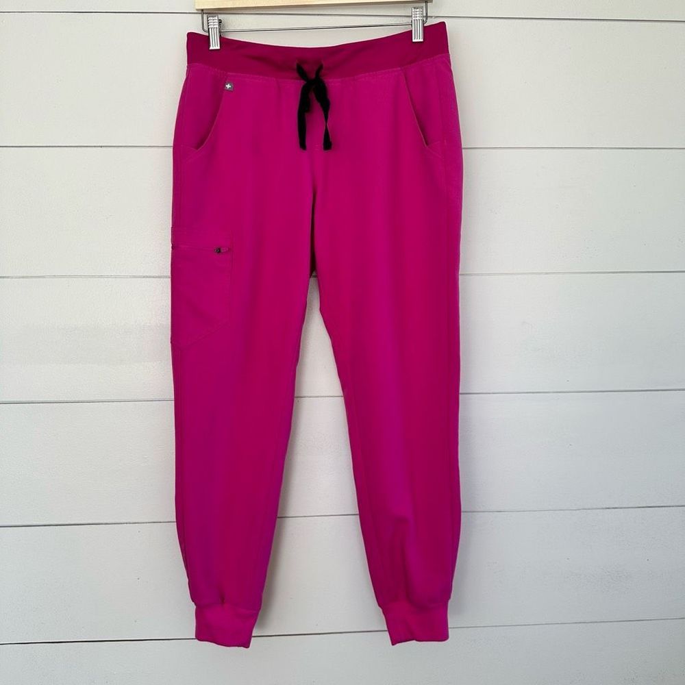 Figs Women's Track Joggers in Hot Pink with Black Drawstring